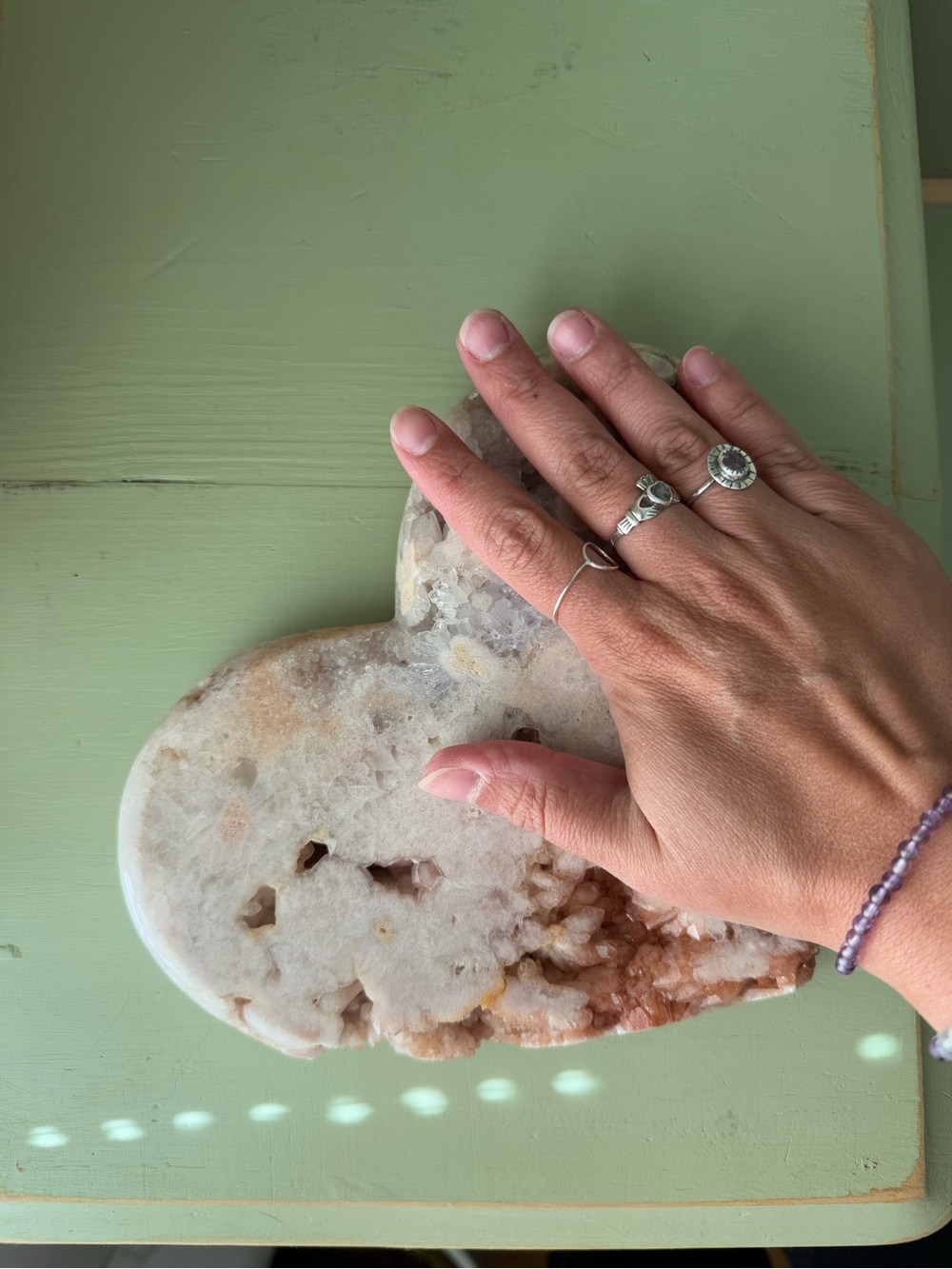 Pink Amethyst Heart Shaped Crystal Geode Decorative Sculpture - Picture 9 of 9